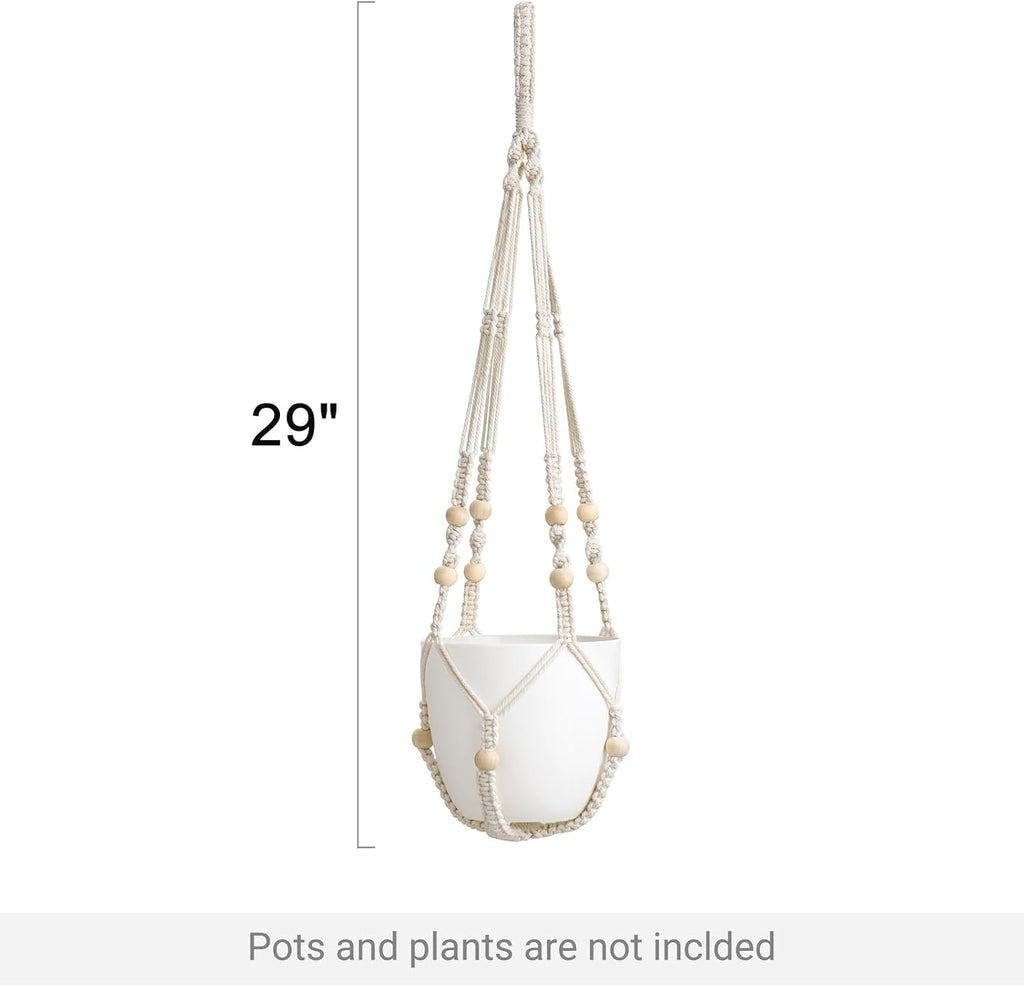 Mkono Macrame Plant Hanger Indoor, 29 Inch Hanging Planter Holder Ivory