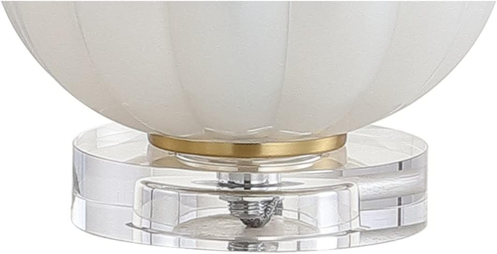 JONATHAN Y Pearl Glass Bedside Table Lamp Ribbed 17.5", White/Brass Gold