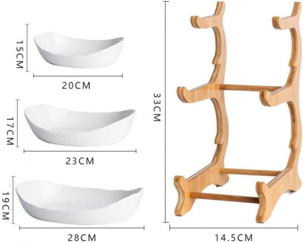 jessie 3 Tiered Fruit Bowls Wooden Stand Ceramics Tiered Tray Decor Serving Fruit Cup Cake Dessert for Party Wedding Farmhouse (Porcelain)