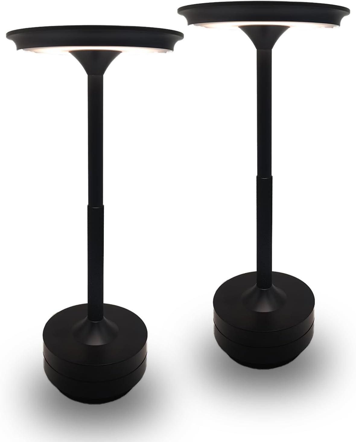 Cordless Rechargeable LED Table Lamp, 11.5 inches Modern Portable Desk Lamps 3 Colors Adjustable Brightness, 2600 mAh Battery Powered Table Light for Bar Restaurant Dining Black 2Pcs