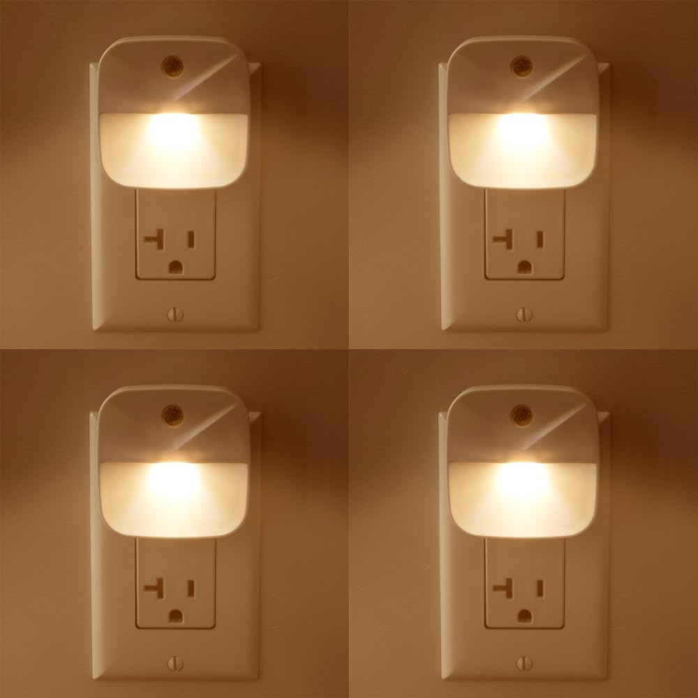 Aultra Night Light LED Night Lights Plug Into Wall - Super Smart Dusk to Dawn Sensor Activated, Automated On & Off, Used for Kitchen, Bathroom, Home Improvement, Bedroom – 4 Pack