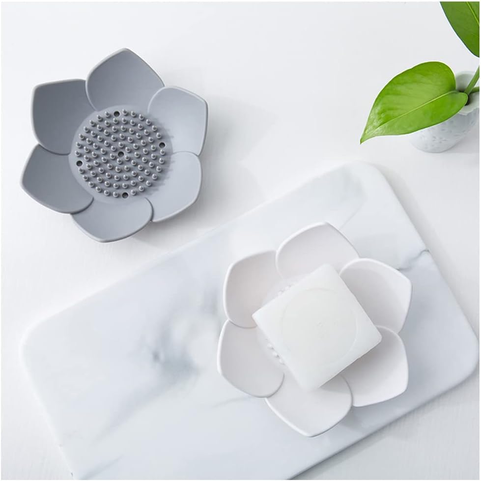2 Pack Silicone Soap Tray Dishes Soap Holder Saver Draining Bathroom Shower Sink Bathtub