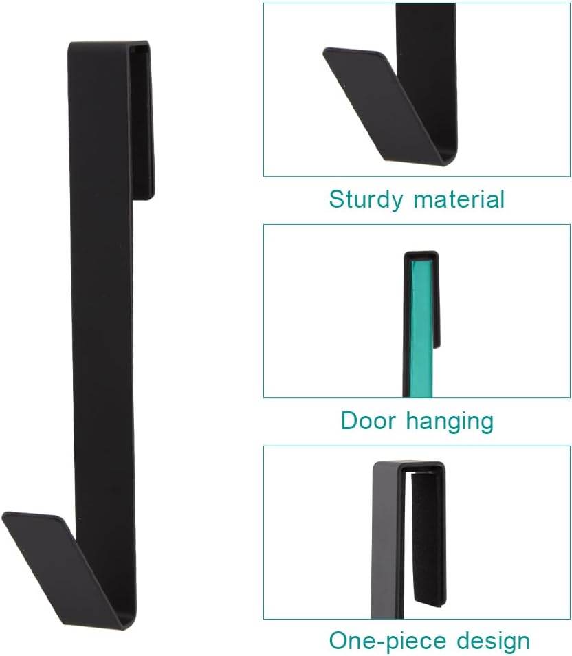 4 Pack 7 Inch Shower Door Hooks for Frameless Glass Doors Up to 11mm (7/16"), Stainless Steel Over Door Towel Hooks, No Drill Shower Hanger for Bathroom Towels & Robes, Matte Black