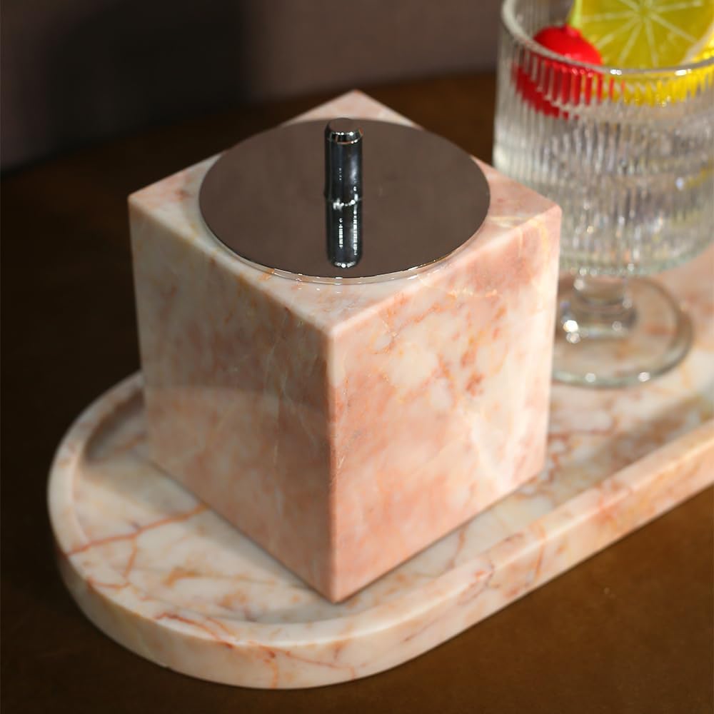Marble Canisters QTip & Pink Marble Cotton Swab Holder with Lid