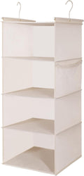MAX Houser 4 Tier Shelf Hanging Closet Organizer, Space Saver,Closet Hanging Shelf with 2 Sturdy Hooks for Storage, Foldable (Beige)