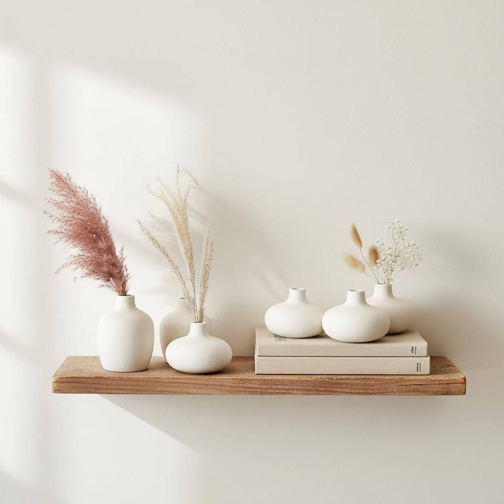 Carrot's Den Small White Ceramic Bud Vase Set of 6, Nordic Minimalist