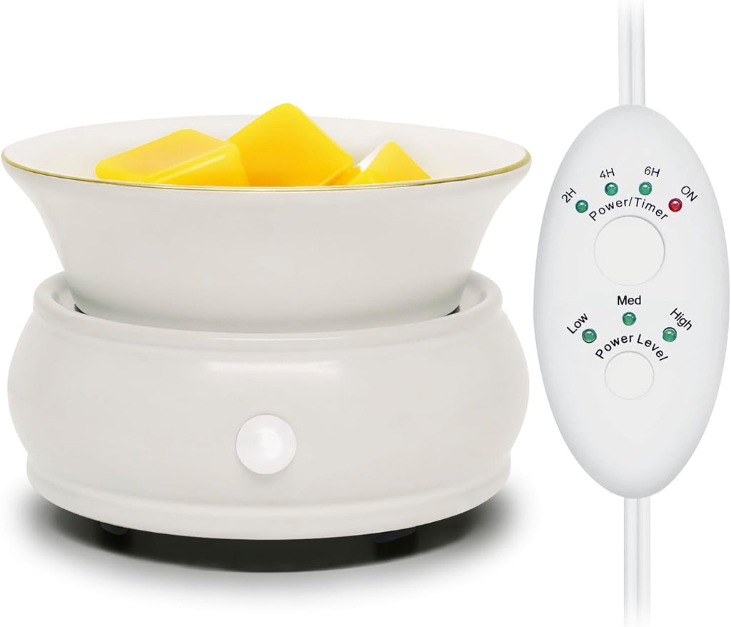Bobolyn Wax Melter Candle Warmer with Timer - Ceramic Electric Scented Wax Melts Warmer 4-in-1 Candle Burner Melter Timer Adjust Fragrance Intensity Auto Shut Off for Home Office Bedroom Gift & Decor