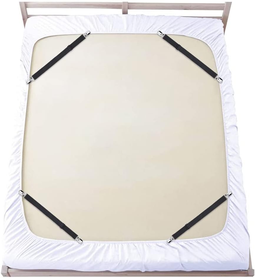 Sopito Sheet Straps, Adjustable Elastic Bed Sheet Holder, 4pcs Black
