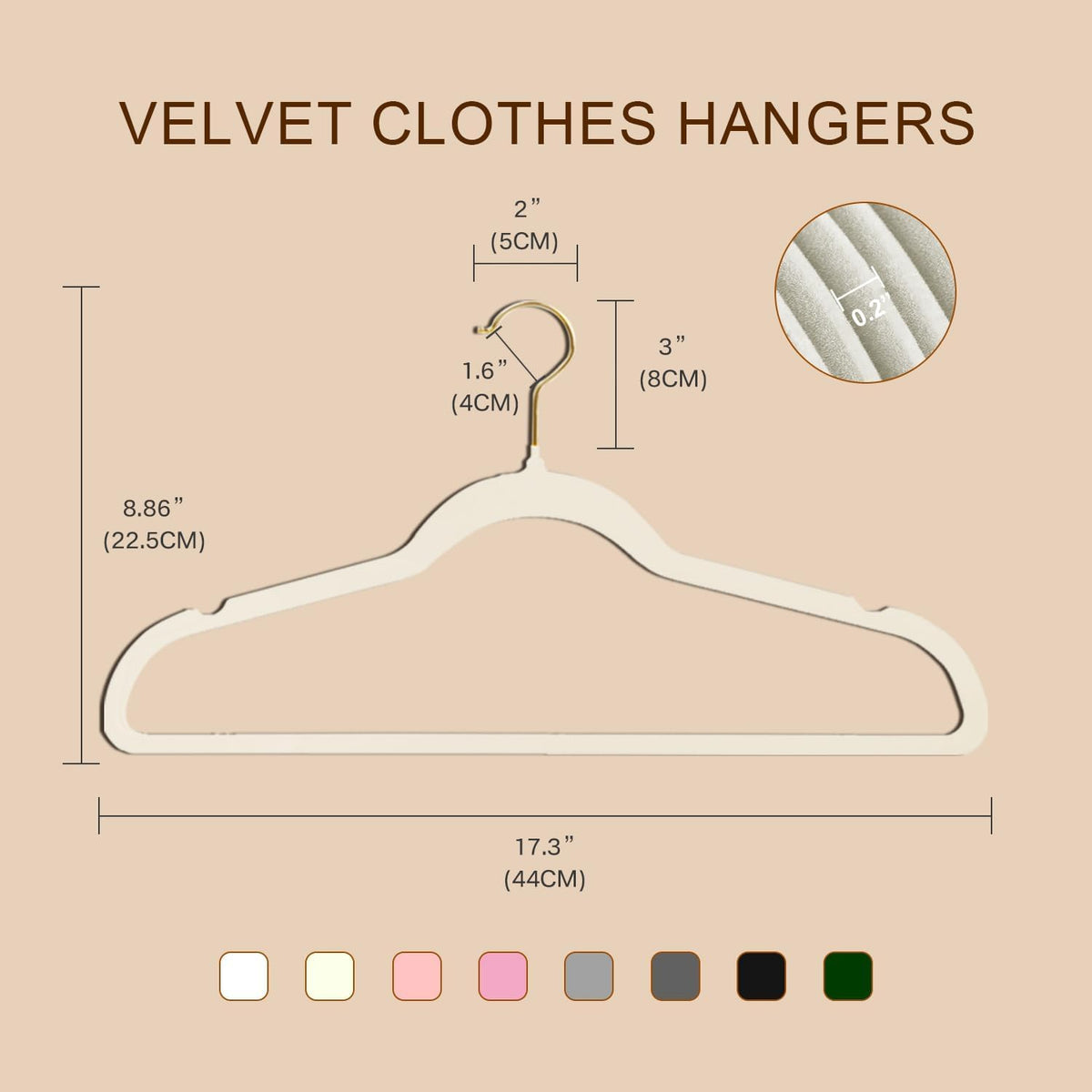 36 Pack Adult Velvet Hangers Non-Slip Shoulder Notches 17.3'' Cream