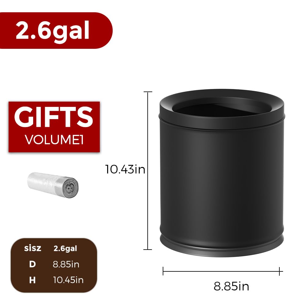 10L/2.6GAL Black Bathroom Garbage Can,Open Top