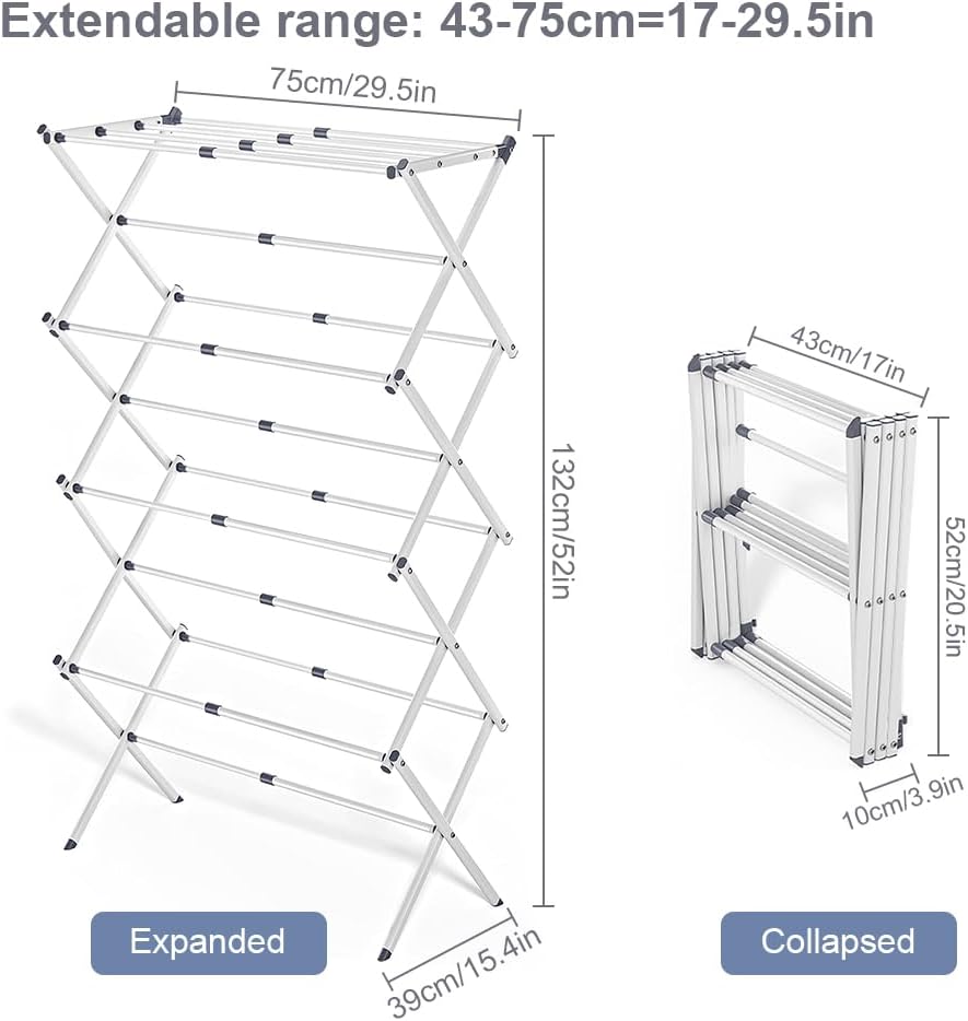 4-Tier Foldable Clothes Drying Rack 15" D x 29" W x 52" H - White