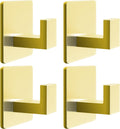 Gold 4 Pack Self Adhesive Wall Hooks,Stainless Steel Stick On Towel Hook,Sturdy No Drilling Robe Hook,Heavy Duty Clothes Hanger Hook,Square Wall Hooks for Bathroom Bedroom Kitchen