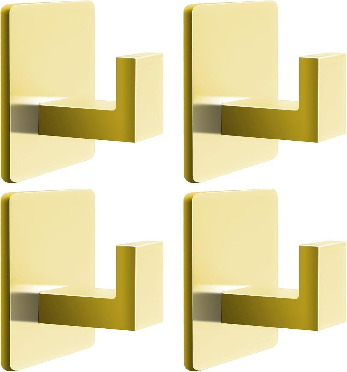 Gold 4 Pack Self Adhesive Wall Hooks,Stainless Steel Stick On Towel Hook,Sturdy No Drilling Robe Hook,Heavy Duty Clothes Hanger Hook,Square Wall Hooks for Bathroom Bedroom Kitchen