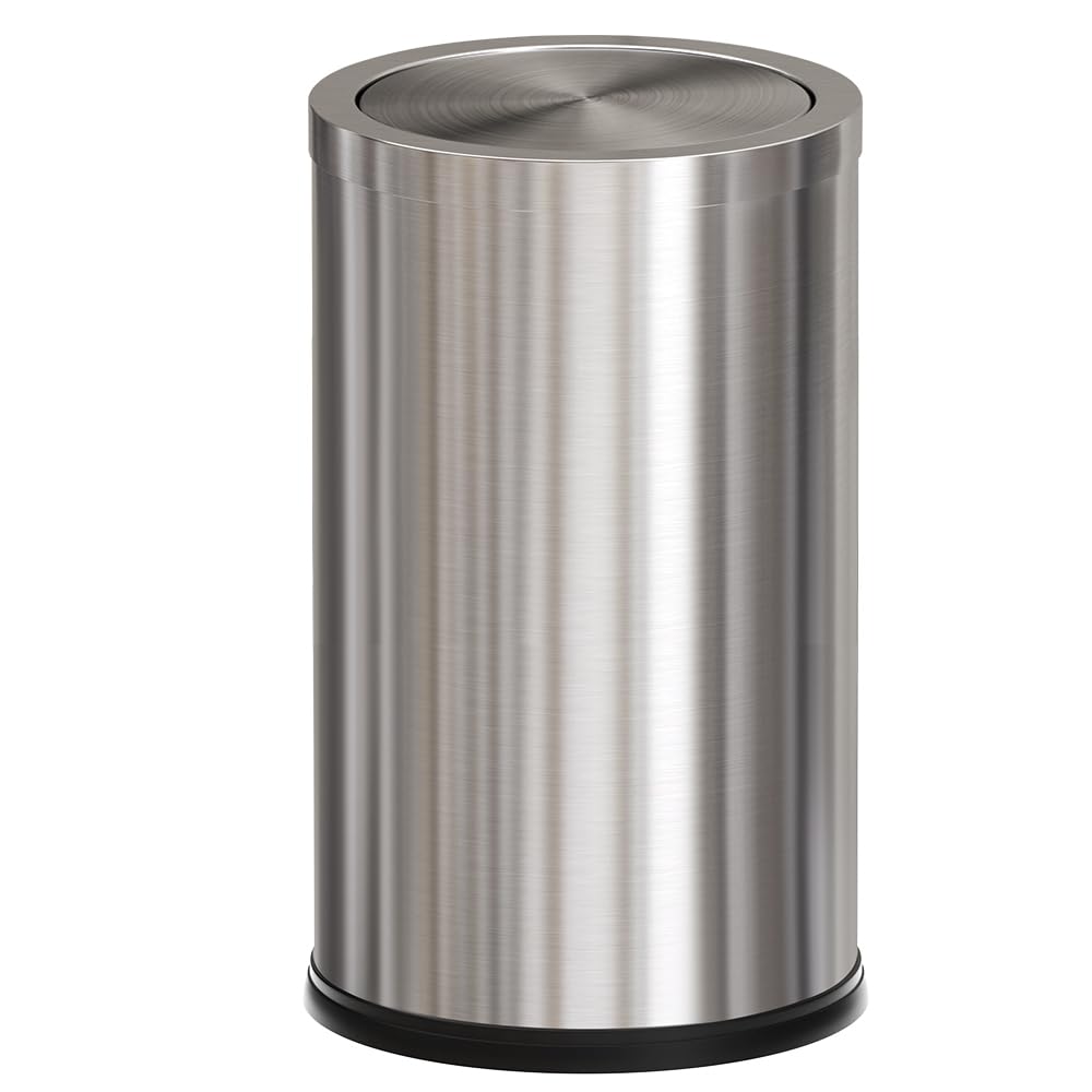4.8GALStainless Steel Bathroom Trash Can with Lid, Silver Trash Can with Flipping Lid, Garbage cans for Kitchen，Living Room,Dental Office，Hotel,Guest Room(4.7gal-Silver)