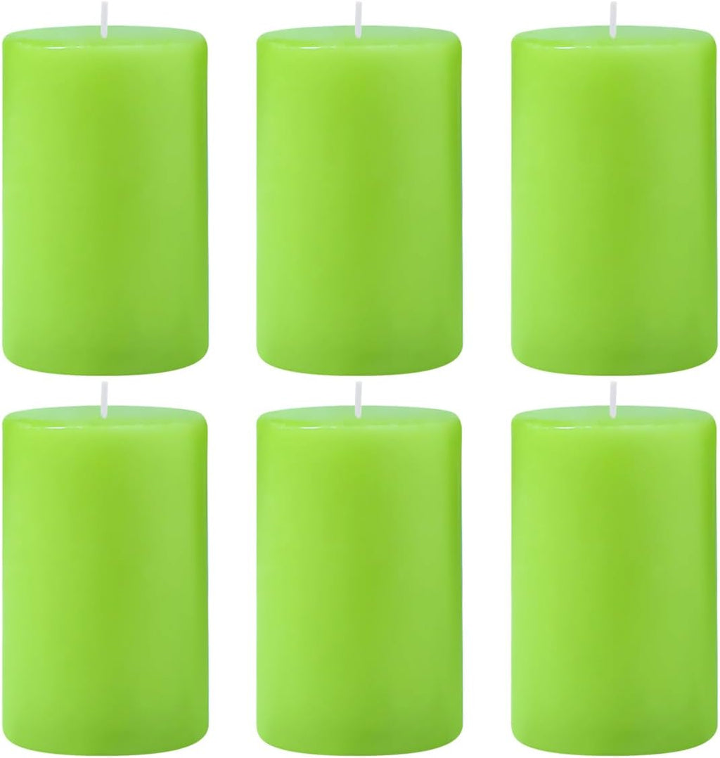 6 Packs Unscented 2.75x4 Inch Light Green Colored Pillar Candles, Non-Toxic Dripless Cylinder Wax Candles for Home Table Holiday Party Spa Decor Emergency Power Outage