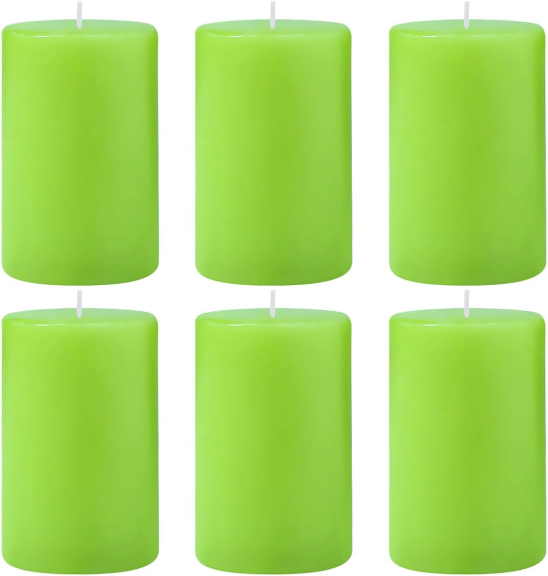 6 Packs Unscented 2.75x4 Inch Light Green Colored Pillar Candles, Non-Toxic Dripless Cylinder Wax Candles for Home Table Holiday Party Spa Decor Emergency Power Outage