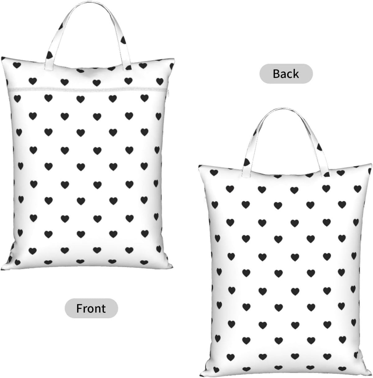 "black and white heart polka dot 2-Pack Travel Laundry Bags for Dirty Clothes- Large Waterproof Laundry Tote, Wet & Dry Use, Reusable Foldable Carry Handles for Vacation, Gym & Dorm"