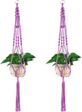 Vpang 2 Pack Colorful Cotton Macrame Plant Hanger, Outdoor Indoor Hanging Planter Basket Flower Pot Holder Boho Home Decor 40 Inch (Purple)