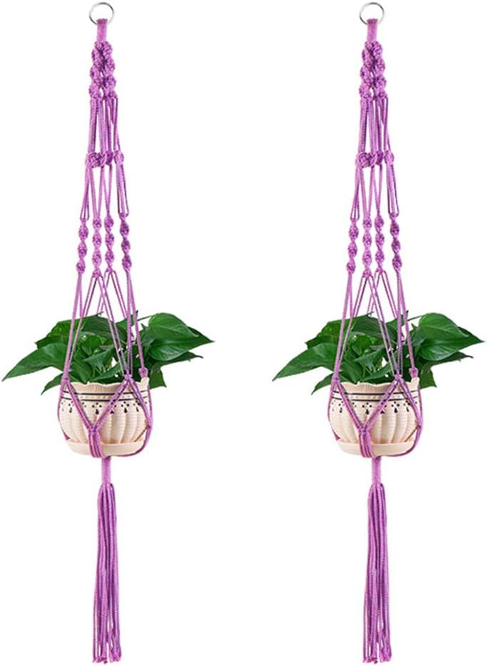 Vpang 2 Pack Colorful Cotton Macrame Plant Hanger, Outdoor Indoor Hanging Planter Basket Flower Pot Holder Boho Home Decor 40 Inch (Purple)