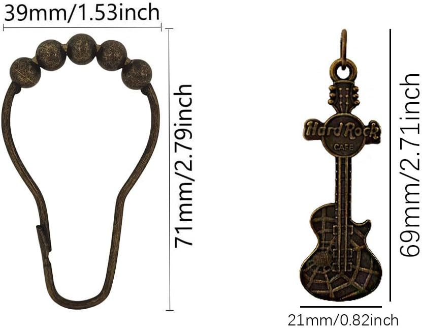 12Pcs Vintage Guitar Shower Curtain Hooks for Bathroom Shower Rod