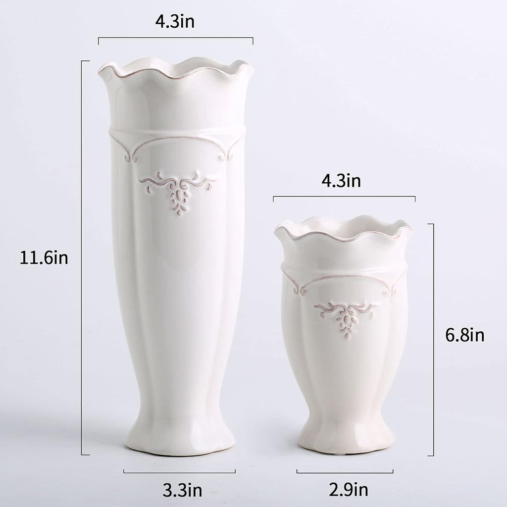 hjn White Ceramic Vase- French Flower Vase for Decor Tall Vintage Vases for Flowers/Home Decoration/Kitchen/Table/Living Room/Shelf/Mantel/Office-Height-11.6"