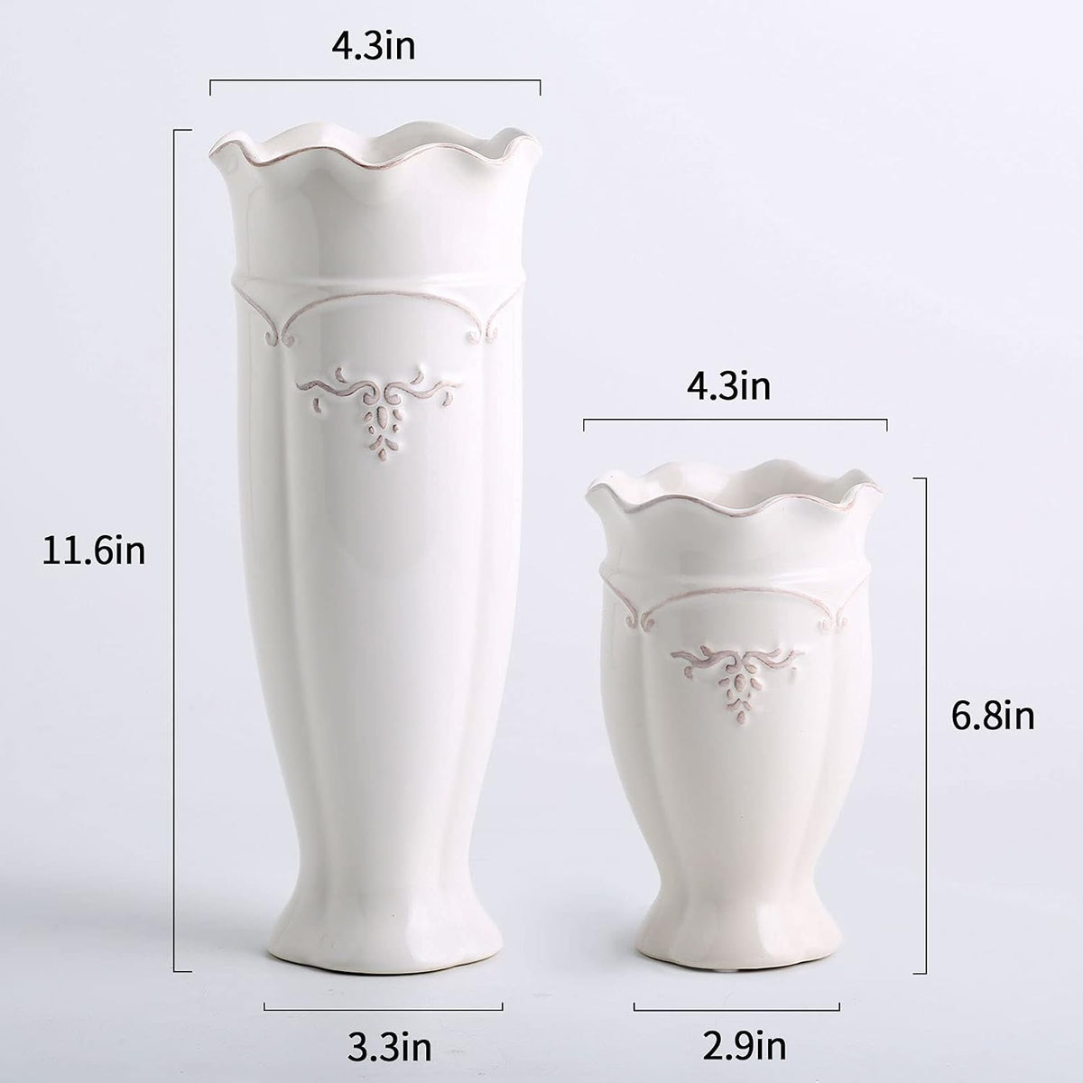 hjn White Ceramic Vase- French Flower Vase for Decor Tall Vintage Vases for Flowers/Home Decoration/Kitchen/Table/Living Room/Shelf/Mantel/Office-Height-11.6"