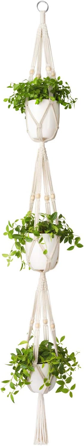 Mkono Macrame Plant Hanger 3 Tier 70" Hanging Plant Holder Indoor Outdoor