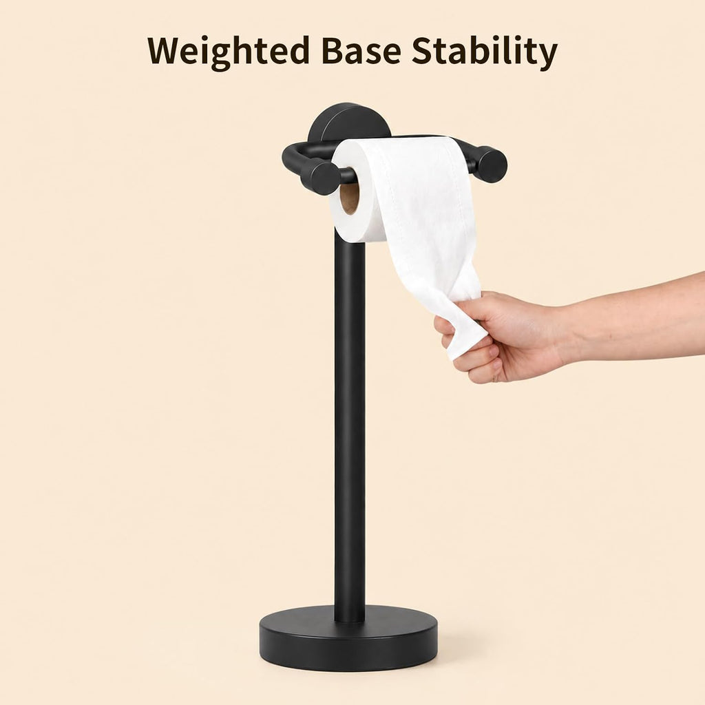 YUMORE 5.28 lb Heavy Duty Black Toilet Paper Holder Stand, Weighted Base