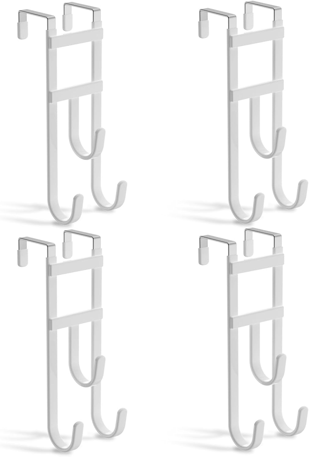 4 Pack Over-the-Door Hooks, No Installation Required, 100 Lb Heavy Duty with Anti-Scratch Rubber & Rust-Proof, Space-Saving Organizer for Coats, Towel & Bag, Bathroom, Bedroom, Kitchen, Office, White