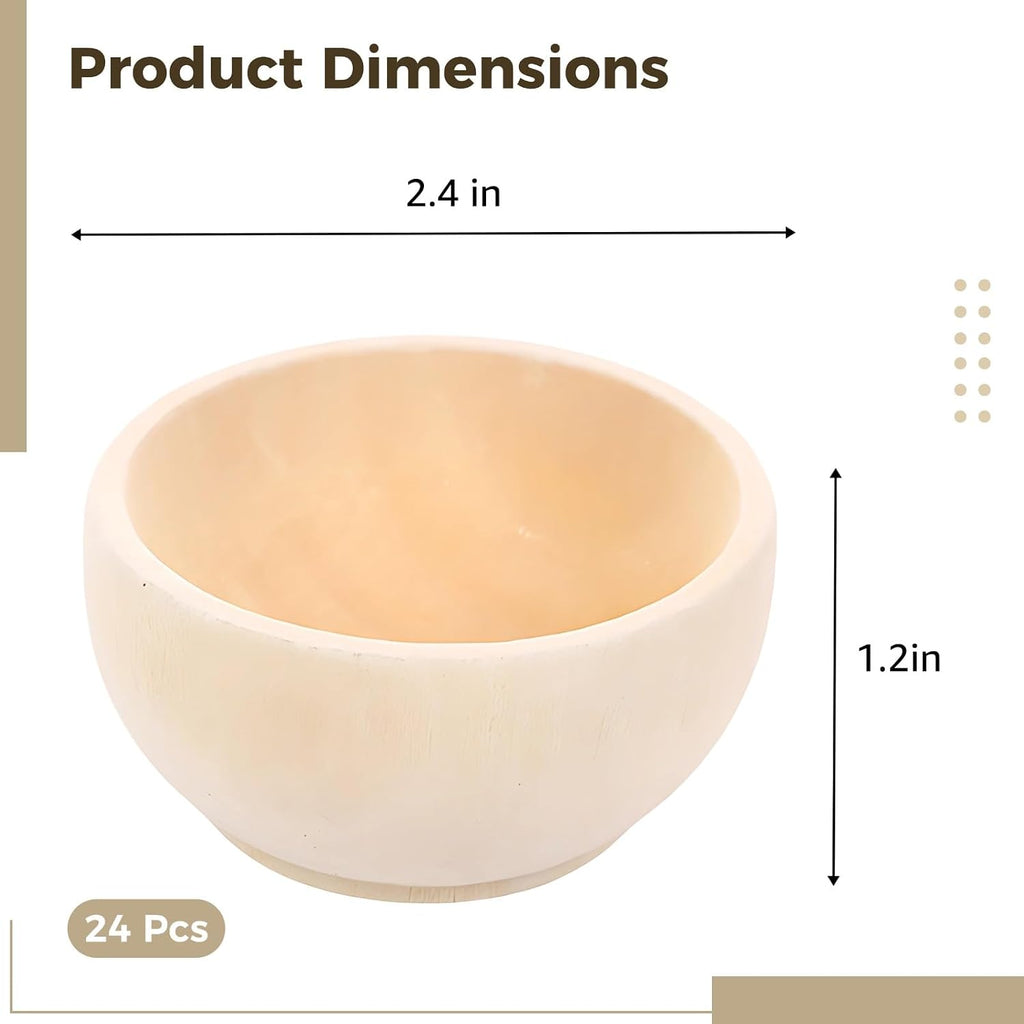 24 Pcs Unfinished Wooden Bowls, 2.4x1.2 in, Mini DIY Crafts Bowl Set, Natural Wood Pinch Bowls for Young Crafters' Painting, Pretend Play, Home Decor, and Party Favors