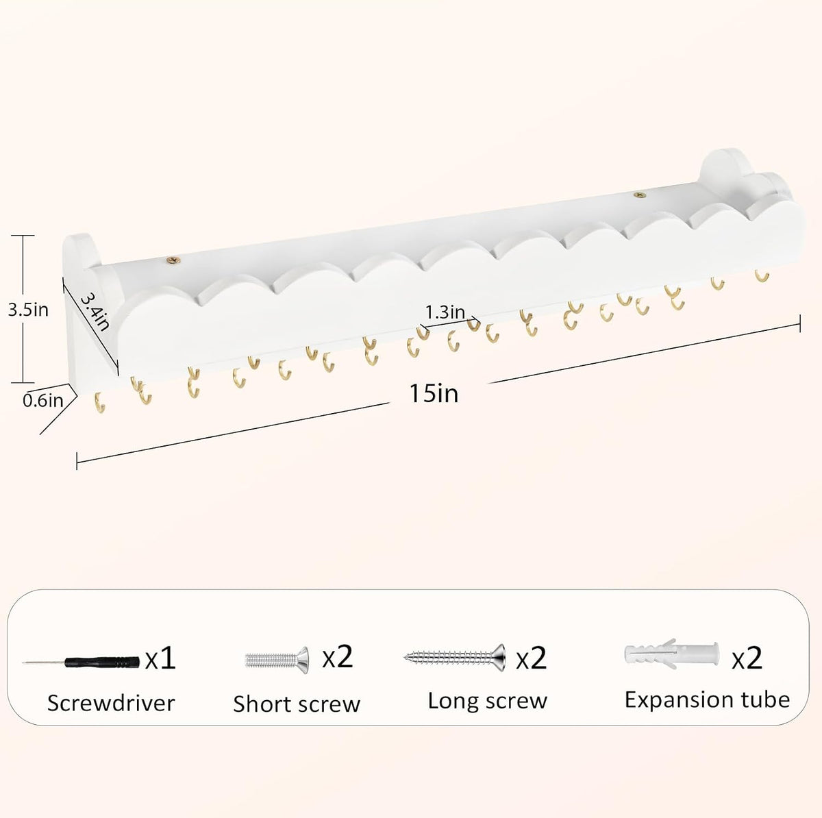 Wall Mount Jewelry Organizer with 28 Hooks and Cosmetics Shelf, Modern Wood Hanging Jewelry Holder for Necklaces, Bracelets, Earrings and Rings, White