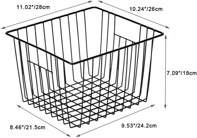 SANNO Freezer Baskets Wire Storage Basket, Metal Household Storage Organizer Baskets Bin for Pantry, Shelf, Freezer, Kitchen Cabinet, Bathroom Black