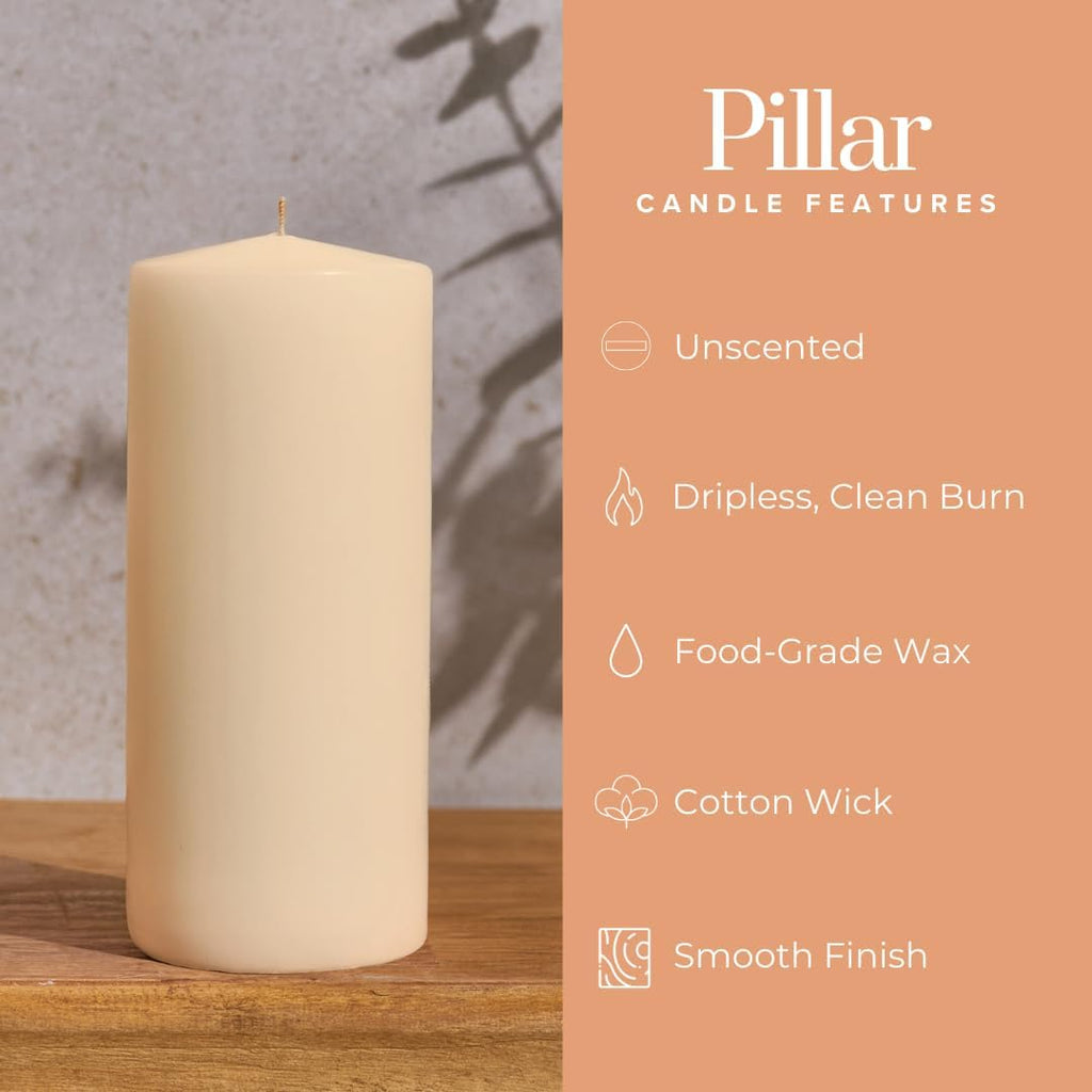 Ivory Pillar Candles, 2.75x6 Inch, Set of 6, Unscented Bulk Pack