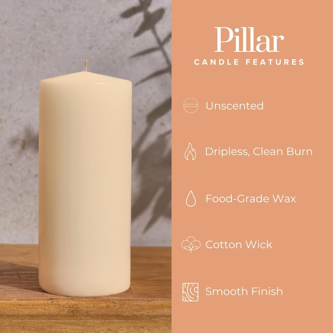 Ivory Pillar Candles, 2.75x6 Inch, Set of 6, Unscented Bulk Pack