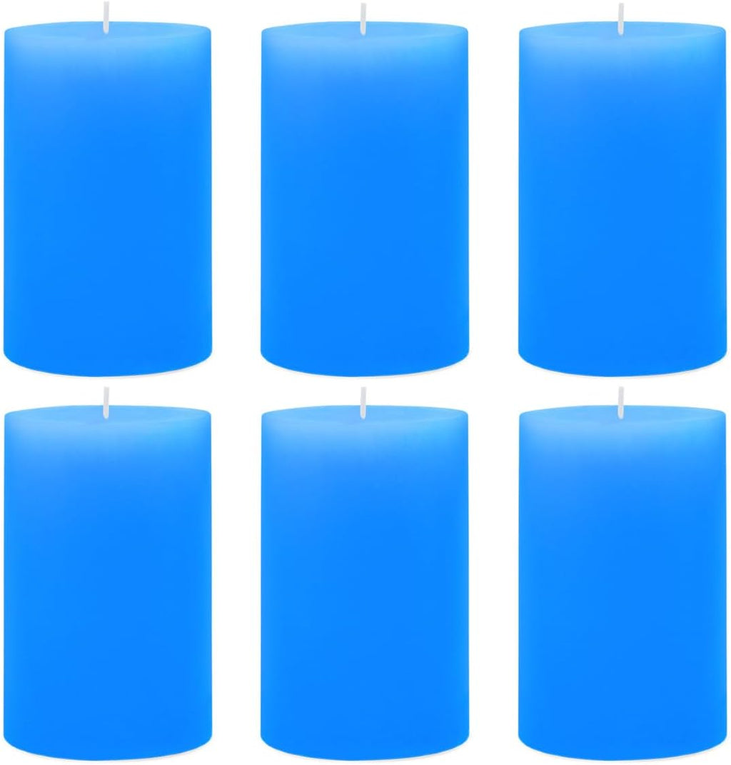 6 Packs Unscented 2.75x4 Inch Light Blue Pillar Candles, Non-Toxic Dripless Cylinder Wax Colored Candles for Home Table Holiday Party Spa Decor Emergency Power Outage