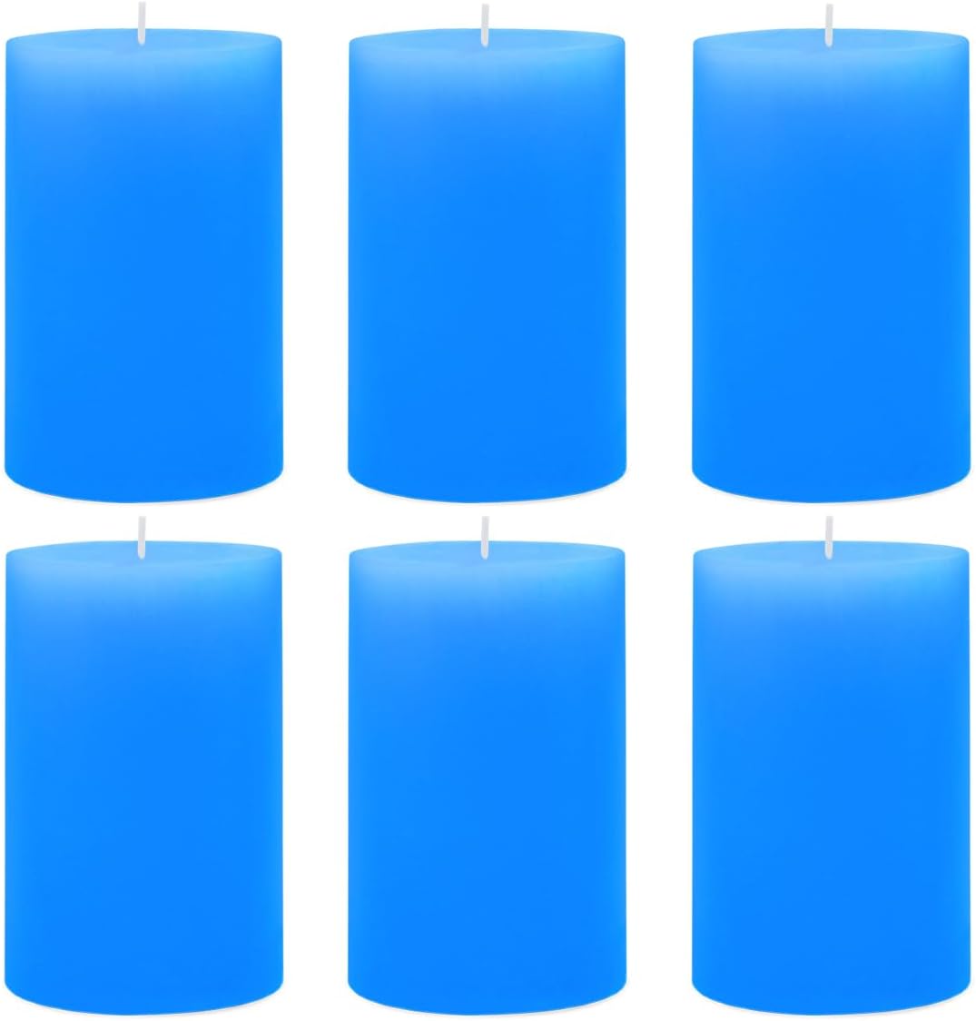 6 Packs Unscented 2.75x4 Inch Light Blue Pillar Candles, Non-Toxic Dripless Cylinder Wax Colored Candles for Home Table Holiday Party Spa Decor Emergency Power Outage