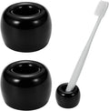 Mini Ceramic Couple Toothbrush Holder, Hand-Made Bathroom Toothbrush Holder, Electric Toothbrush Head Holder and Office Pen Holder 2-Piece Set (Black)