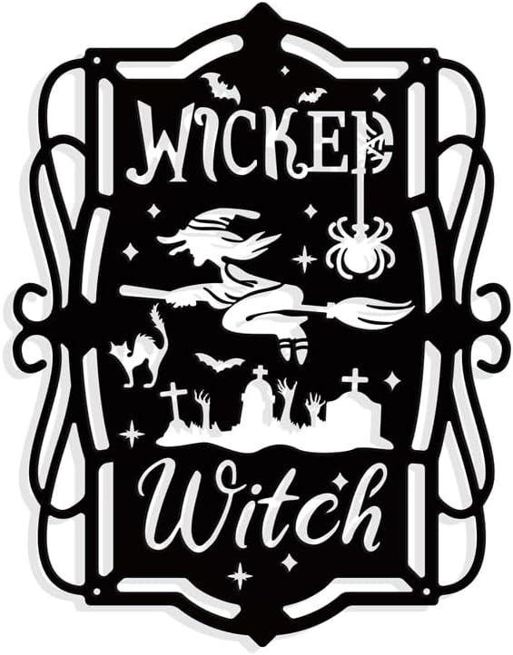 NBEADS Wicked-Witch Metal Wall Art Decor, Matte Black Wall Hanging Decor Silhouette Wall Art for Home Bedroom Living Room Bathroom Kitchen Office Hotel Wall Decoration, 8.7×11.3"(22.1×28.6cm)
