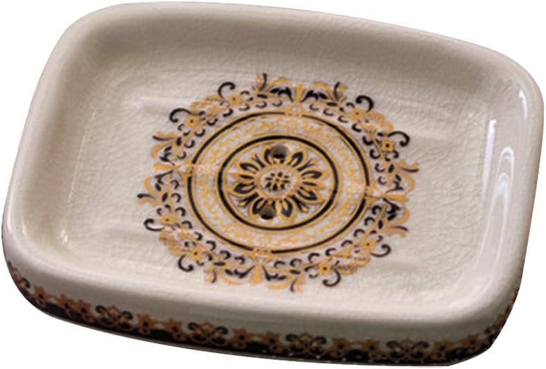 Kelake Ceramic Soap Dish Creative Ice Crack Ceramic French Sunflower Pattern Soap Dish Holder for Bathroom and Shower Soap Tray Box with Drain Gift for Mum Family