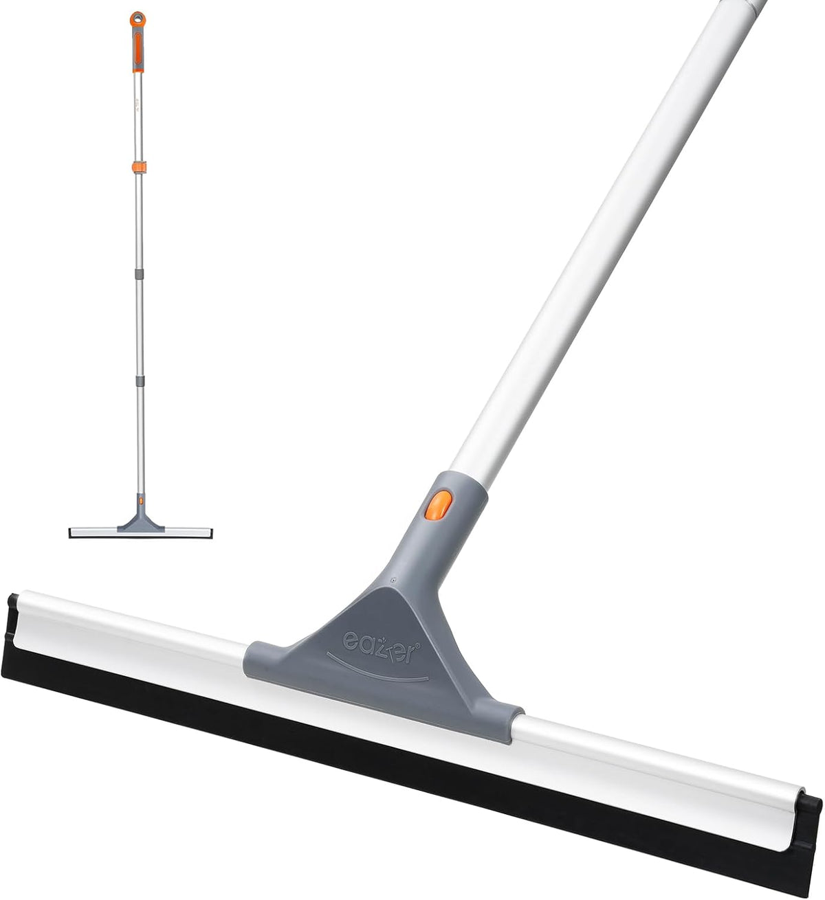 Eazer Floor Squeegee for Floor: Heavy Duty Scrubber with Extendable 60'' Aluminum Pole and Rubber Blade for Kitchen, Swimming Pool, Concrete Floors,Shower,Tiles,Garages,Windows,Glass,Pet Hair Removal