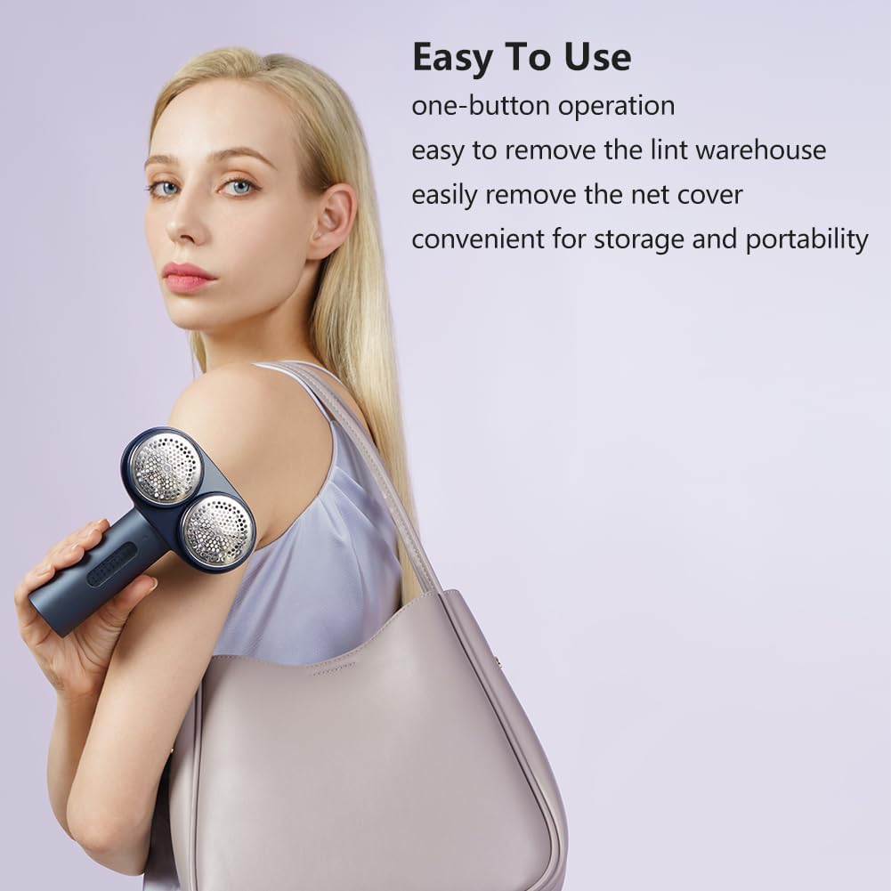 Nesugar Dual-Head Fabric Shaver and Lint Remover, Electric Sweater Defuzzer with Green Light Detection, 3 Speeds, M5