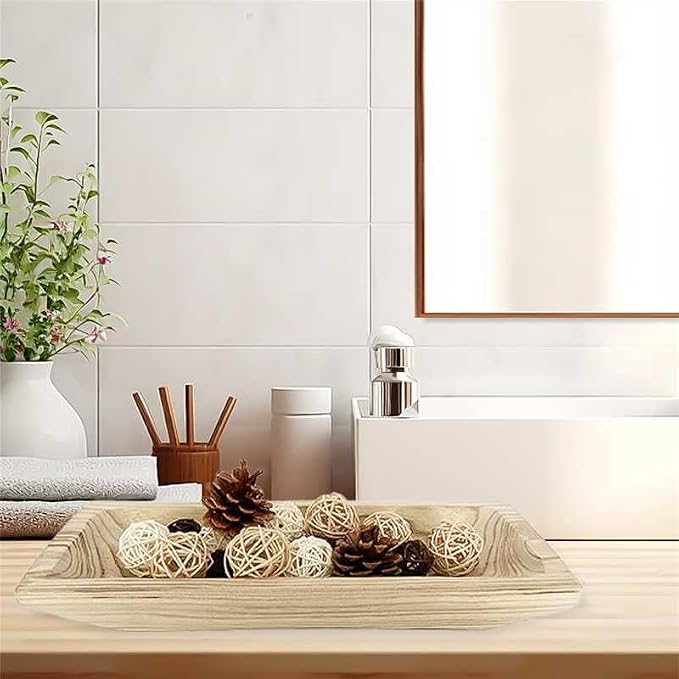 Wooden Decorative Dough Bowl For Home Decor,Entryway Table(White)