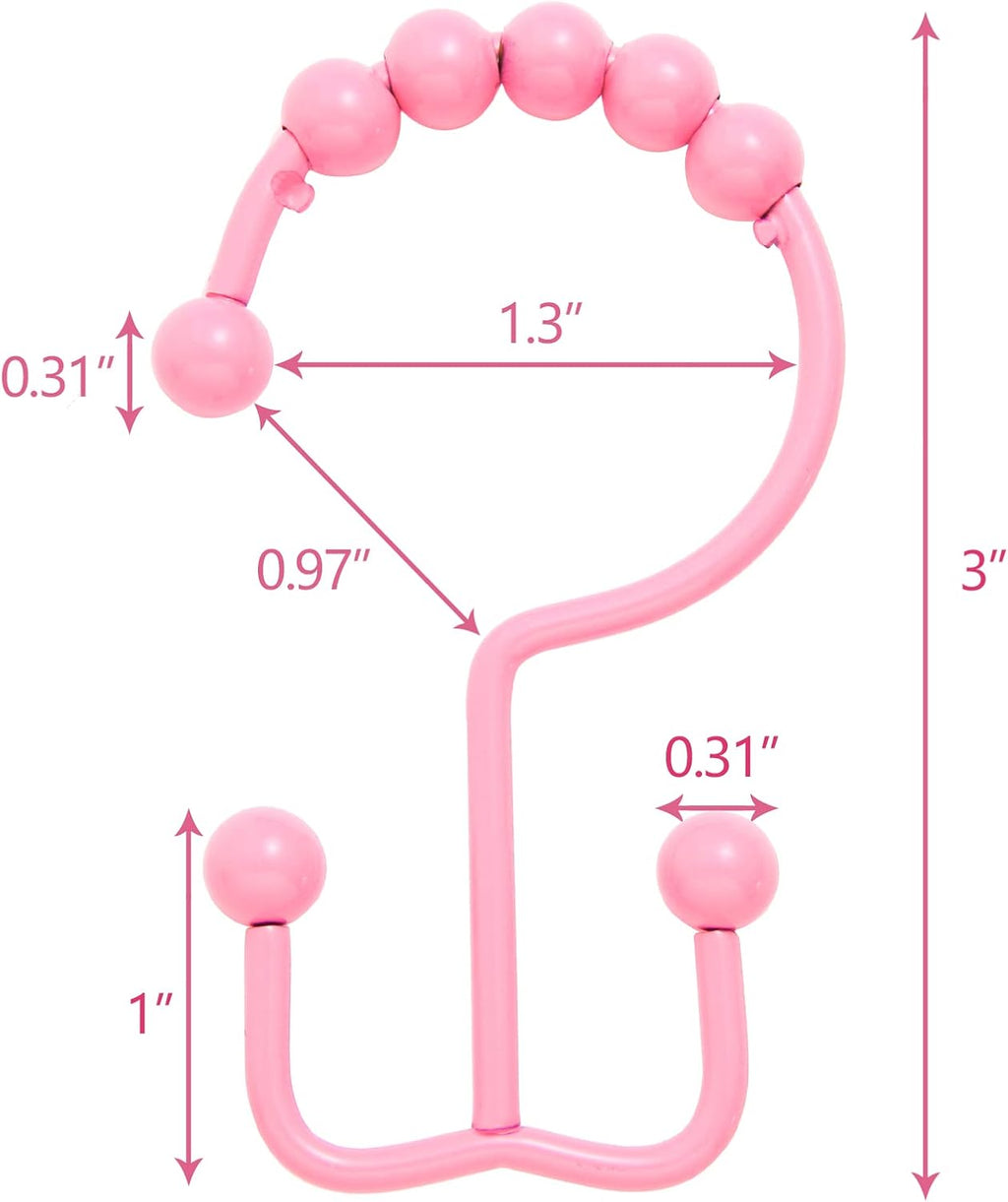 Shower Curtain Hooks,304 Stainless Steel Shower Rings for Bathroom,Double Glide Shower Hooks for Bathroom Shower Curtain Rods Curtains,Set of 12 Hooks,Light Pink（Shower Curtain Hooks Style A ）