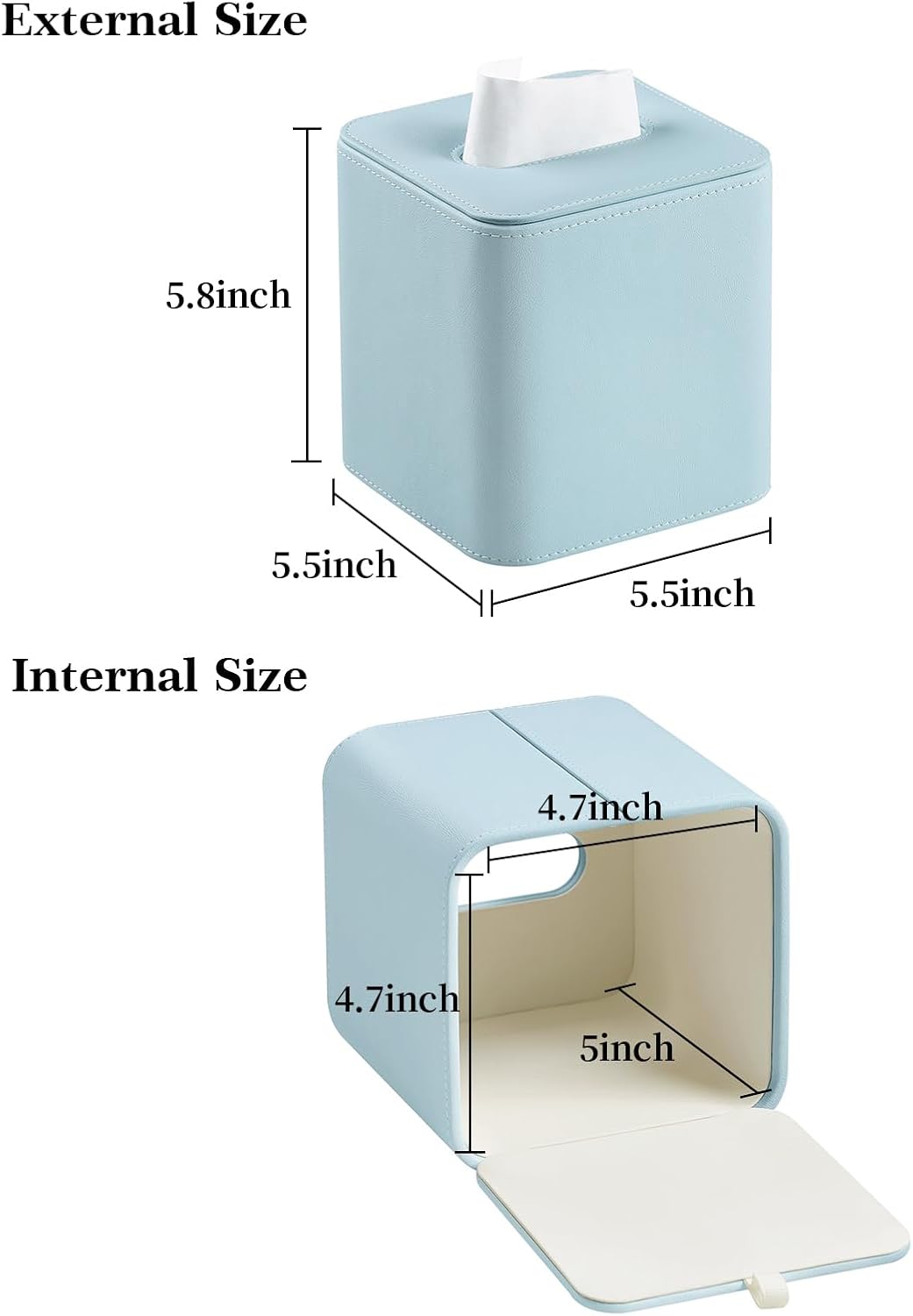 PU Leather Tissue Box Cover Square Tissue Box Holder, Blue