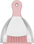 Mini Broom with Dustpan Combo Set Small Dust pan and Brush Set Quick Cleanup Tools for Kitchen Table Keyboards Pets Nest Sofa (Pink)