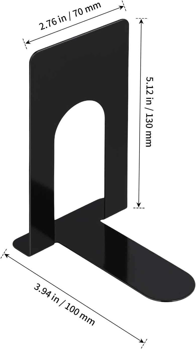 30 PCS Book Ends, 15 Pairs Small Non Skid Metal Bookends, Bookshelf Holder Stand for Home, Library, Office, 2.8 x 4 x 5.2 inch, Black