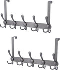 Over The Door Hooks (2-Pack), Heavy Duty Door Hanger with 5 Tri-Hooks for Hanging Clothes, Coats, Towels, Matte Gray OTD Storage Rack, Fits Standard 1-3/4" Doors, 60 lbs Max Per Rack