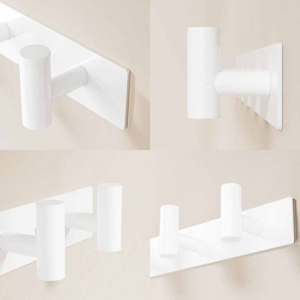 White Wall Mounted Coat Rack – 5 T-Shaped Hooks on 16.5" Rail, (1 Pack)
