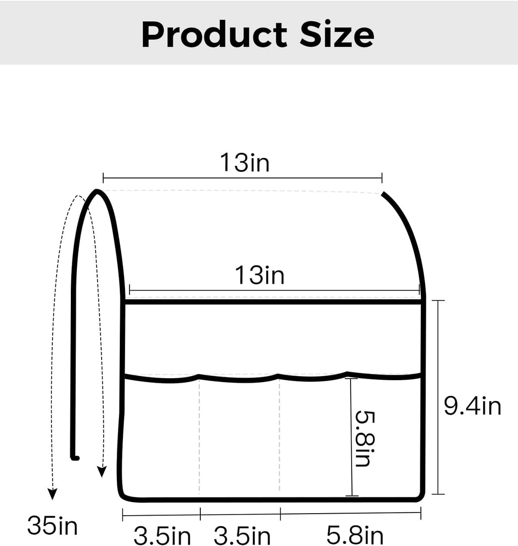 Sofa Armrest Organizer Bedside Caddy, White Non Slip Couch Remote Control Holder for Recliner, Pure White Arm Chair Caddy with Pocket for Magazine, Phone, 13''x35''