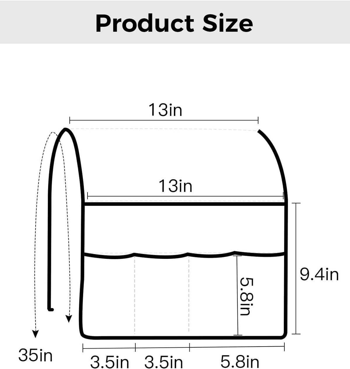 Sofa Armrest Organizer Bedside Caddy, White Non Slip Couch Remote Control Holder for Recliner, Pure White Arm Chair Caddy with Pocket for Magazine, Phone, 13''x35''
